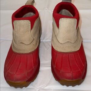 LL BEAN storm chase red with tan leather waterproof boots women’s 7 1/2